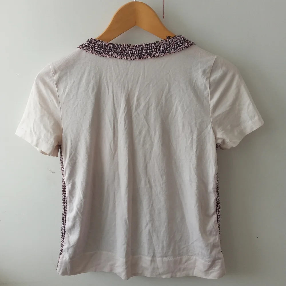 J.Crew XS Pink and Blue Tweed Front Cotton Back Tee
